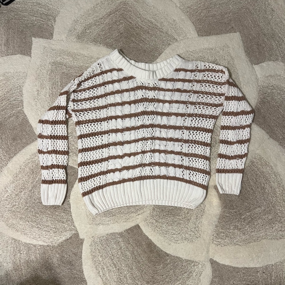 Sonoma White and Brown Striped Sweater